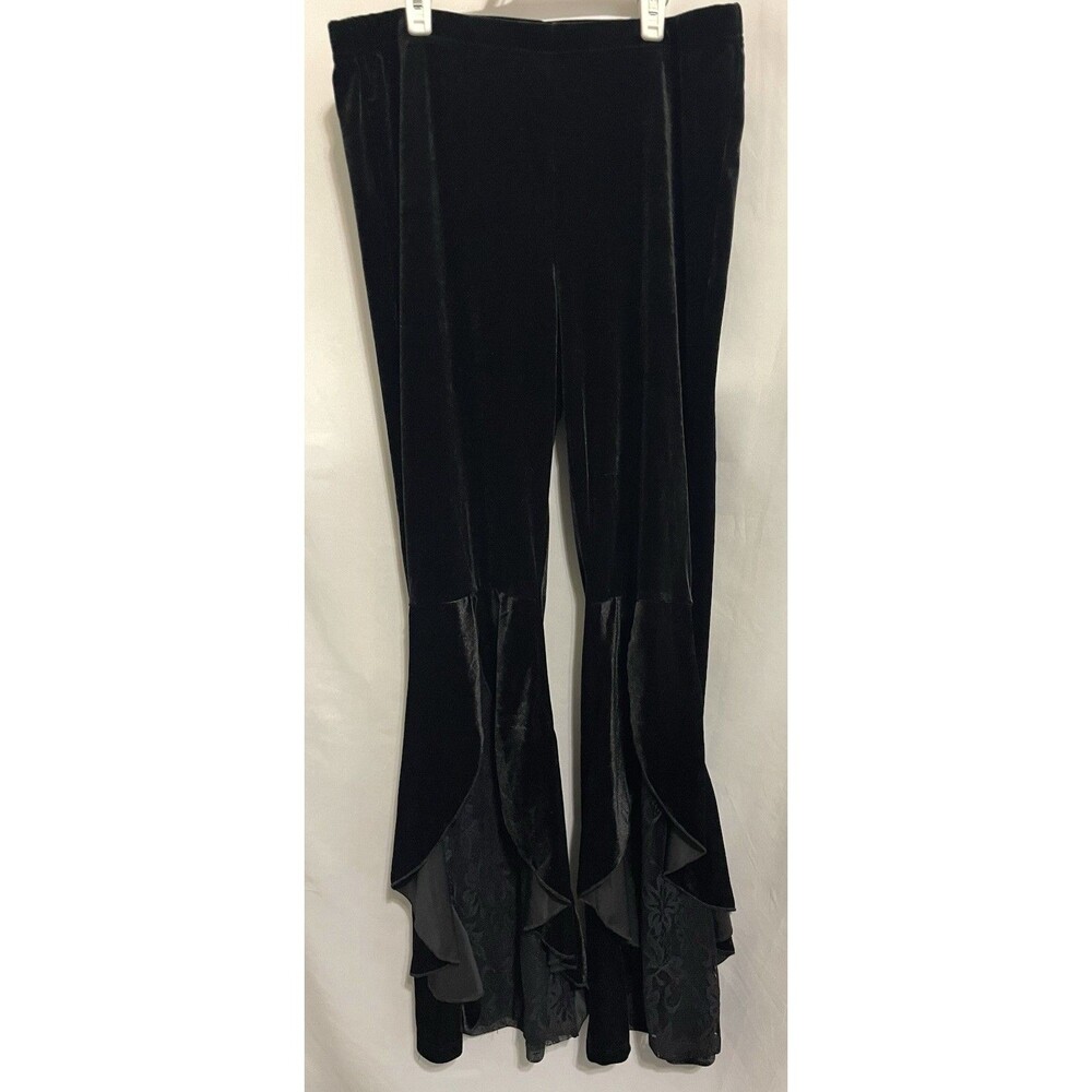 Shein Pants High Waist Stretch Black Velvet Lace Trumpet Flare Women’s 0X